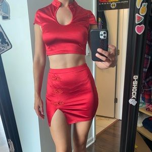 Red satin matching set fashion nova small